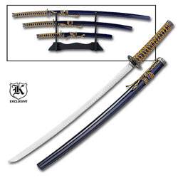 3-Piece Sapphire and Gold Samurai Sword Set